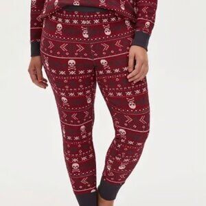 TORRID Skull Fair Isle Thermal Sleep Pants Bottoms Red size 0 LARGE 10 12